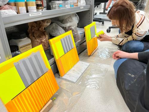 Exploring modern painting materials during a reconstruction workshop